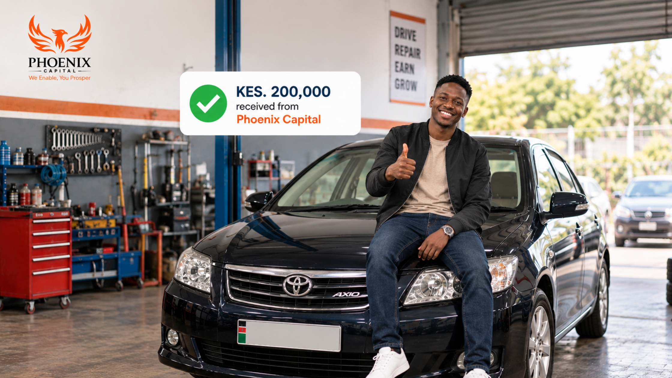 Phoenix Capital logbook loan in Kenya – car owner receives KES 200,000 using his Toyota Axio logbook.