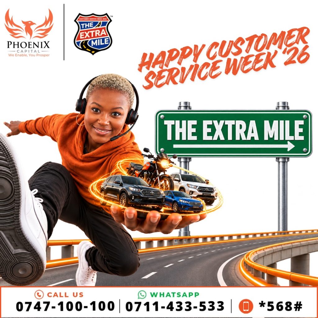 Phoenix Capital Kenya Customer Service Week 2026 celebrating The Extra Mile in customer service and logbook loan solutions.